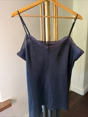 Love And Liberty Lace Trim Navy Satin Cami Top